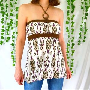 Y2K white and brown halter top with O-ring detail